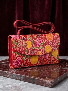 Hand-Painted Floral Leather Crossbody/Clutch Bag, Made In India, NWT